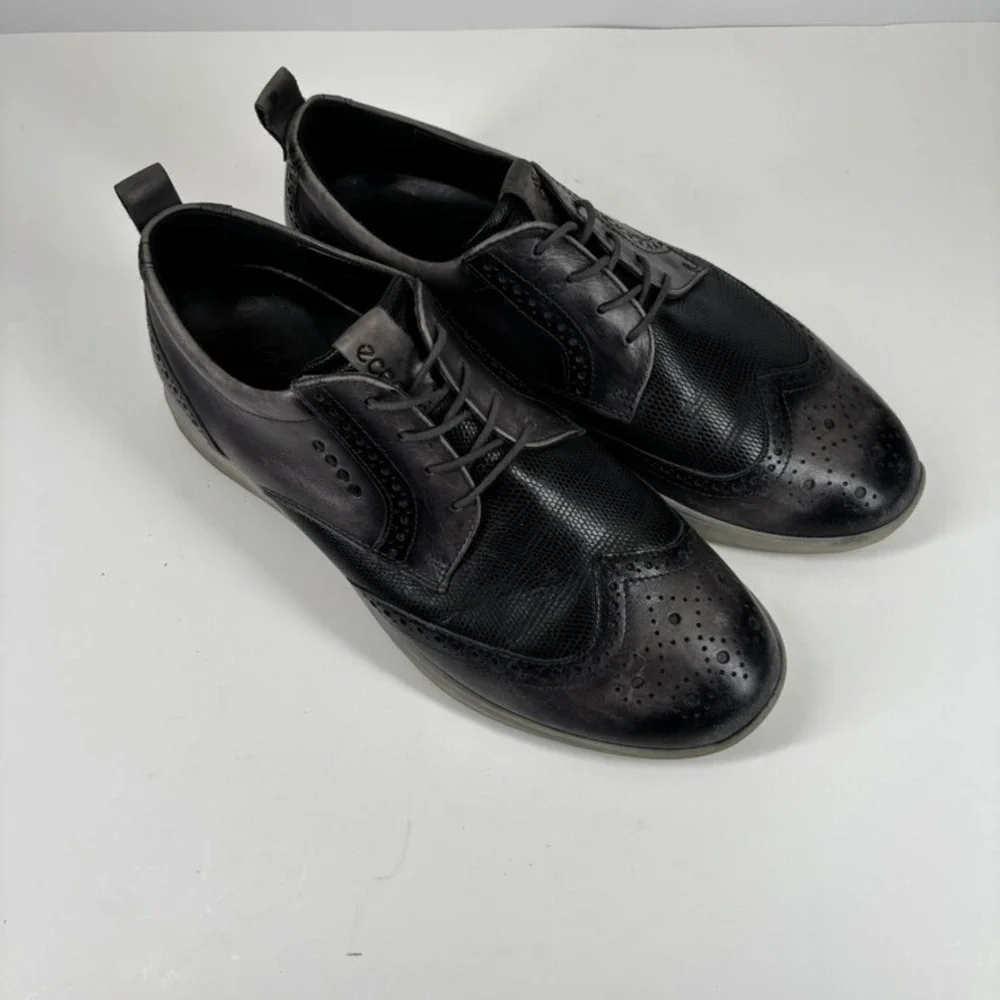 ECCO S-Classic Men's US 9 Magnet Leather Brogue Wingtip Spikeless‎ Golf Shoes